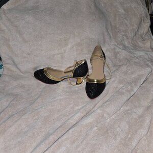 New Black Glitter with Gold Trim Pumps 2" Heel SZ 37(6.5)